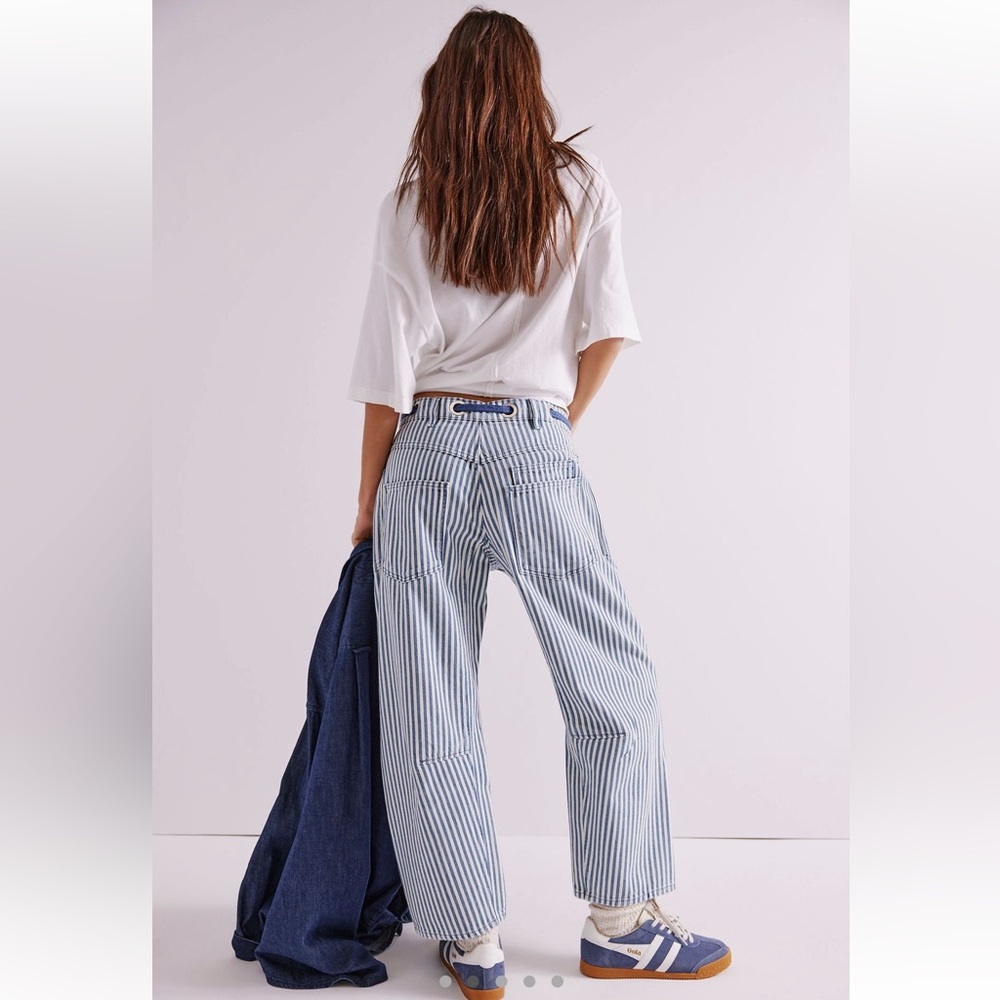 FREE PEOPLE RAILROAD LOW SLUNG JEANS - MINTY RAILROAD STRIPE - Picture 3 of 12